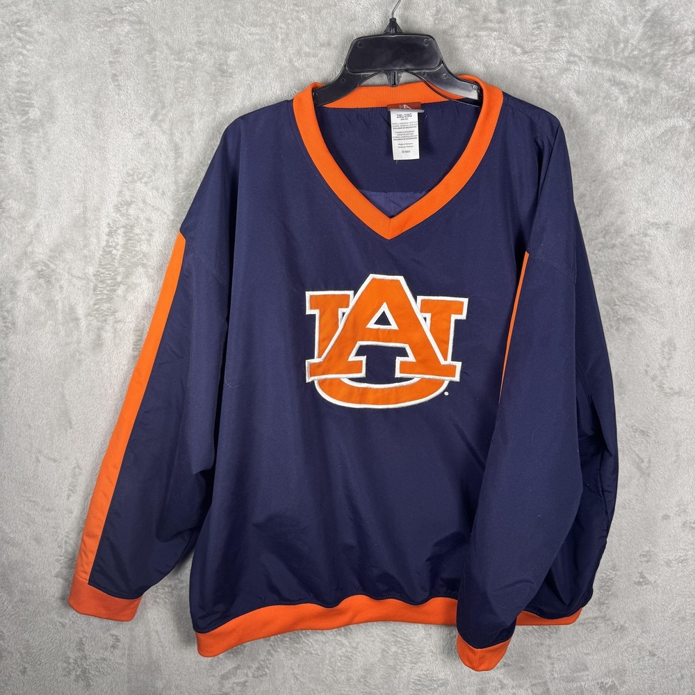 Auburn Tigers Jacket Mens 2XL Navy Orange NCAA Football V‎ Neck Pullover